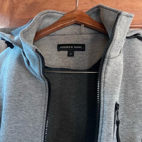 ANDREW MARC Full Zip Up Removable Hood Gray Scuba Hooded Jacket Women's Size M - Picture 3 of 9